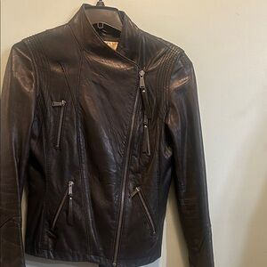 MICHAEL Michael Kors Black 100% Leather Jacket with Asymmetrical Zipper